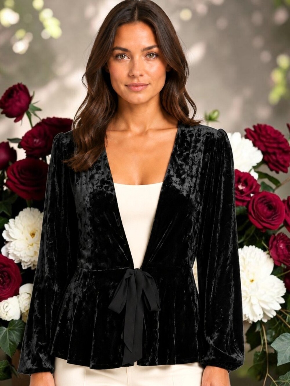 Y2K Kim & Cami Velvet Peplum Waist Jacket S Romantic Elegant Party Tied Front